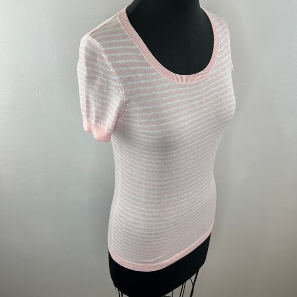 ESCADA Sport Light Pastel Pink / White Stripe Short Sleeve Sweater Scoop Neck S - Picture 4 of 7